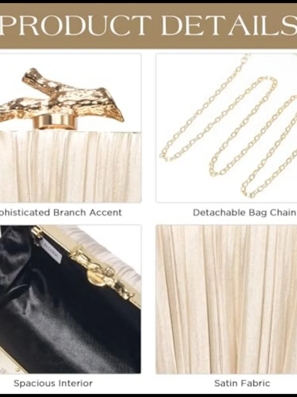 Satin Evening Clutch Purse with Detachable Chain Strap Formal Wedding Bag